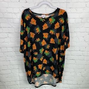 LuLaRoe Irma Top LARGE Black Orange Floral Casual Women's Top T-Shirt Tee NWT